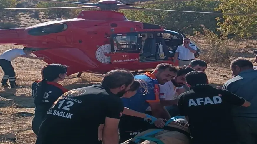 Meyve toplarken ağaçtan düştü, ambulans helikopterle hastaneye sevk edildi