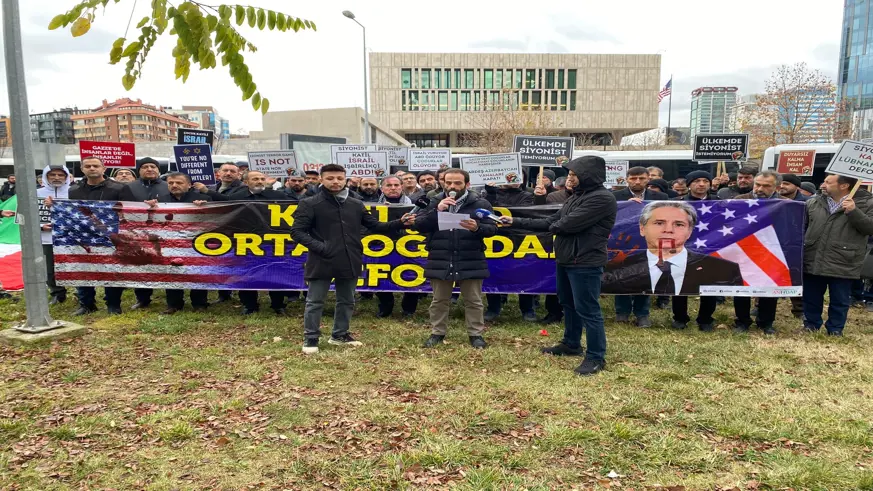 ABD Büyükelçiliği önünde Blinken'e Filistin protestosu