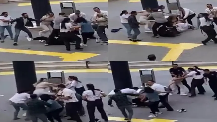 AVM önünde kadınlar tekme tokat kavga etti