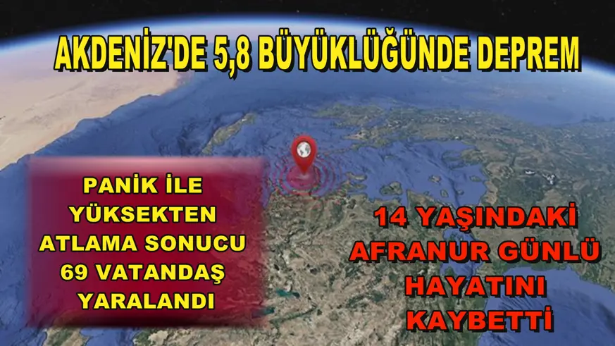 Akdeniz'de 5,8 büyüklüğünde deprem