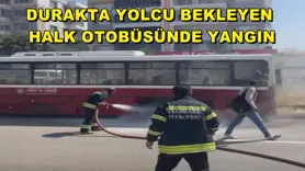 Durakta yolcu bekleyen halk otobüsünde yangın