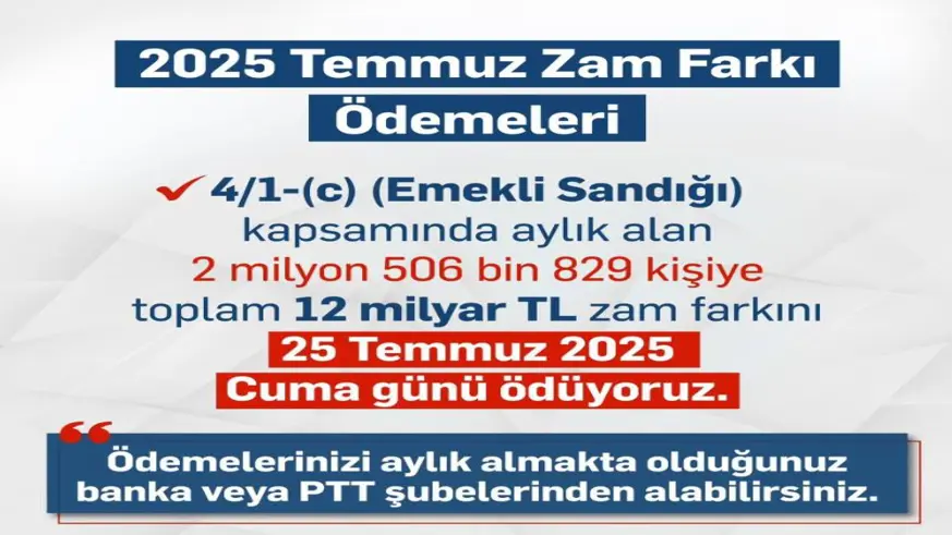 Zam farkı 25 Temmuz’da hesaplara yatacak