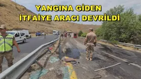 Yangına giden itfaiye aracı devrildi