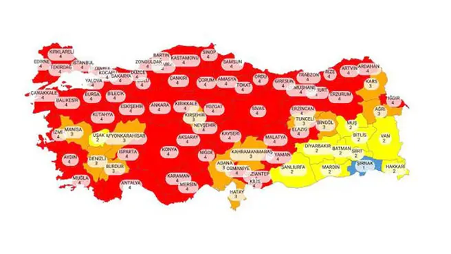 İllere göre risk haritası güncellendi