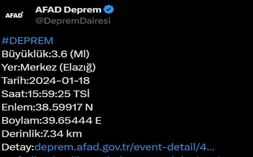 Komşu ilde 3.6 büyüklüğünde deprem