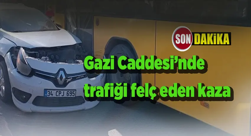 Otobüs kaza yaptı, şehrin göbeğinde trafik kitlendi!