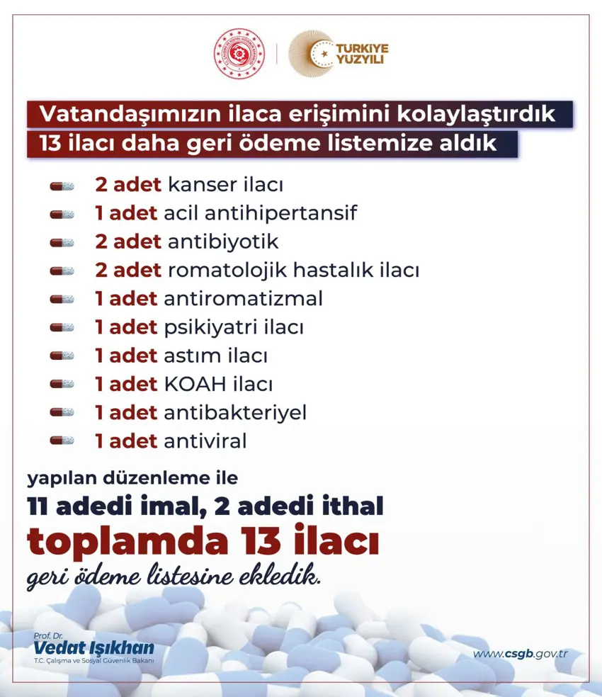 Bakandan açıklama “13 ilaç daha“