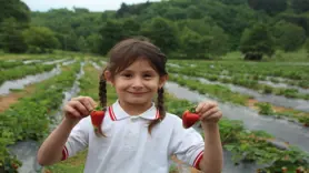 Bu tarlada çilekler 'seç-al' sloganıyla dalında satılıyor