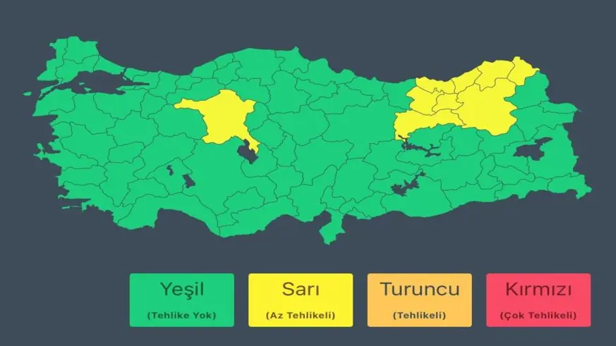 9 il için sarı kodlu uyarı